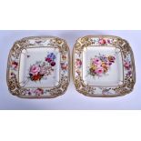 A VERY RARE PAIR OF EARLY 19TH CENTURY WELSH NANTGARW PORCELAIN SQUARE FORM DISHES of brace service