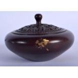 A CHINESE GOLD SPLASH BRONZE CENSER AND COVER 20th Century. 9.5 cm wide.