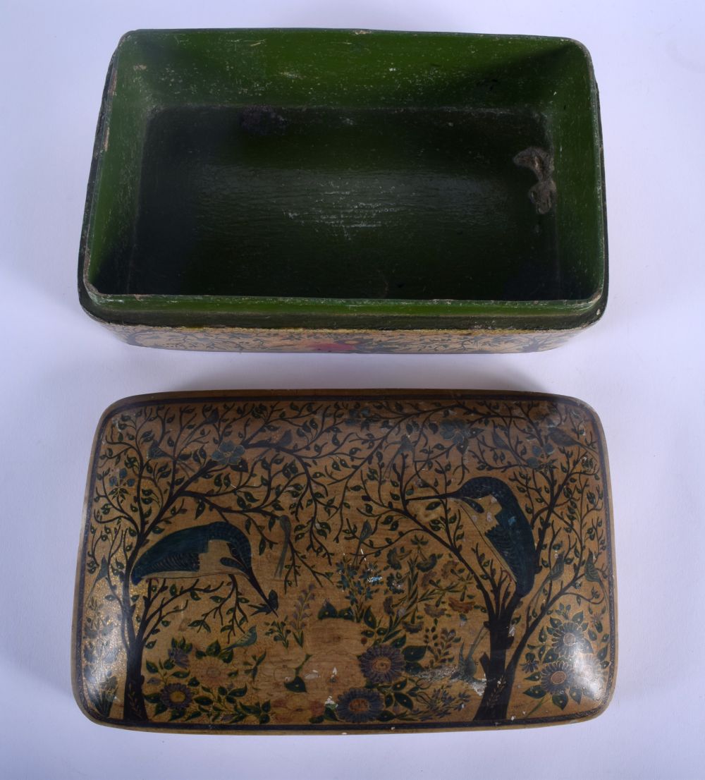 A LARGE EARLY 20TH CENTURY INDIAN PAINTED KASHMIR LACQUER BOX AND COVER painted with birds. 23 cm x - Image 3 of 5