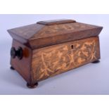 A MID 19TH CENTURY ROSEWOOD MARQUETRY INLAID TWO DIVISION TEA CADDY with foliate scrolls. 24 cm x 14