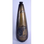 A LOVELY EARLY 20TH CENTURY JAPANESE MEIJI PERIOD SILVER INLAID BRONZE VASE of tapering form. 23.5 c