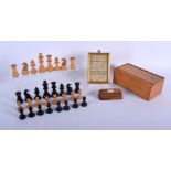 A VINTAGE BOXWOOD AND EBONY CHESS SET together with an early sampler and another. (3)