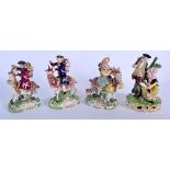 THREE 19TH CENTURY DERBY PORCELAIN FIGURES together with another, three modelled as variations on th