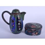 AN EARLY 20TH CENTURY JAPANESE MEIJI PERIOD CLOISONNE ENAMEL EWER together with a cloisonne enamel b