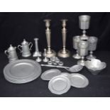 A collection of brushed metal and metal coated pottery item Qty.