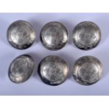 SIX CHINESE WHITE METAL BUTTONS 20th Century. 158 grams. 3.5 cm wide. (6)