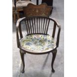 An antique parlour chair with inlaid back and side 86 x54x54cm
