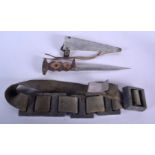 A VINTAGE DEEP SEA DIVERS BELT with knife and sheath. Knife 34 cm long. (2)