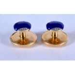 A PAIR OF 18CT GOLD ASPREYS LAPIS LAZULI STUDS. 5.2 grams. 0.8 cm wide.