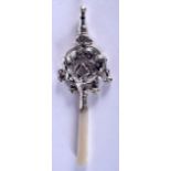 A SILVER AND MOTHER OF PEARL RATTLE. 40 grams. 16 cm x 5 cm.