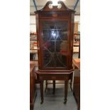 AN ANTIQUE MAHOGANY CORNER CUPBOARD DISPLAY UNIT inlaid with shells. 202 cm x 80 cm x 50 cm.