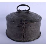 A LARGE 19TH CENTURY INDIAN PANDAN METAL SPICE BOX decorated with crescent moon motifs etc. 24 cm x