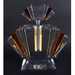 AN ART DECO STYLE AMBER AND CLEAR GLASS SCENT BOTTLE. 24 cm x 16 cm.