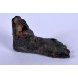 AN EARLY ANTIQUITY ROMAN BRONZE FOOT FRAGMENT. 4 cm x 2 cm.