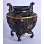 A 19TH CENTURY JAPANESE MEIJI PERIOD MIXED METAL CENSER decorated with chrysanthemums. 10 cm x 8 cm.
