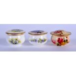 Royal Worcester thee patch boxes: blush ivory with flowers date mark 1901, another with a bird signe