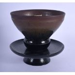 AN EARLY CHINESE TENMONKU STONEWARE TEABOWL WITH STAND Song to Yuan Dynasty, the stand later. Bowl 1