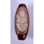 A CHINESE CARVED TIBETAN AGATE ZHU BEAD 20th Century. 3.5 cm high.