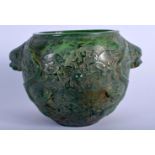 A CHINESE TWIN HANDLED JADE DRAGON CENSER 20th Century. 12 cm x 14 cm.