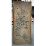 A LARGE 19TH CENTURY CHINESE SILK WATERCOLOUR PAINTED PANEL Late Qing. Image 133 cm x 52 cm.