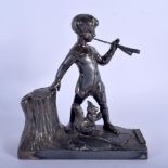 AN ART DECO EUROPEAN SILVER PLATED FIGURE OF PETER PAN possibly WMF and a table lighter, upon a rect