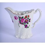 18th c. Worcester High Chelsea Ewer painted with flowers over a acanthus moulded foot, label for Flo