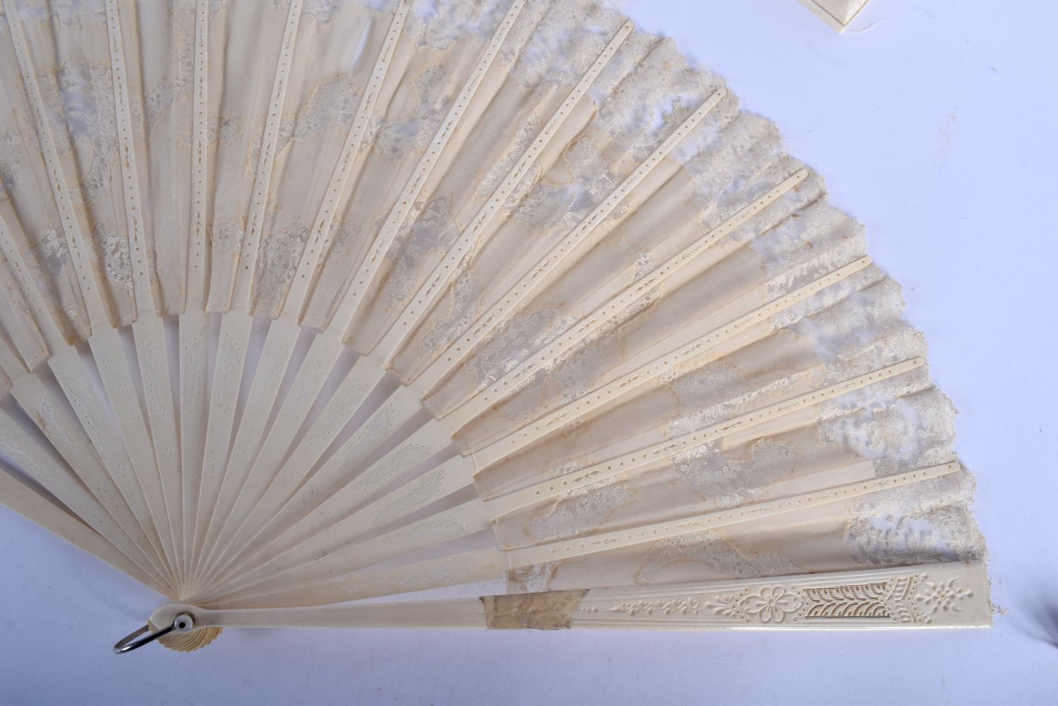 TWO ANTIQUE IVORY FANS and a candlestick. Largest 40 cm extended. (3) - Image 9 of 12