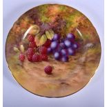 Royal Worcester plate painted with raspberries and grapes, on a mossy bank by Harry Ayrton, date mar