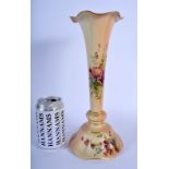 A LARGE ANTIQUE ROYAL WORCESTER BLUSH IVORY TRUMPET SHAPED VASE painted with flowers. 30 cm high.