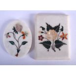 TWO INDIAN PIETRA DURA STONE INLAID PAPERWEIGHTS. Largest 12 cm x 8.5 cm. (2)