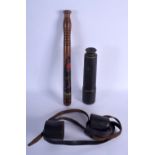 AN ANTIQUE WATSON EXTENDING TELESCOPE together with a truncheon by Barker of Holborne. Largest 32 cm