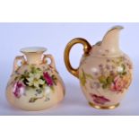 Royal Worcester two handled vase painted with flowers shape H155, date mark1914 and British flag mar