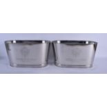 A LARGE PAIR OF CONTEMPORARY SILVER PLATED WINE COOLERS. 19 cm x 24 cm.