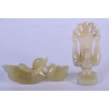 TWO CHINESE CARVED JADE BIRDS 20th Century. Largest 6.5 cm x 2 cm. (2)