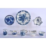 A collection of 18th c. Worcester blue decorated porcelain: a convolvulus low Chelsea ewer 11.5cm lo