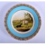 Kerr and Binns Worcester plate painted with two hounds and a hare by Robert F. Perling under a turq