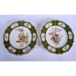 Royal Worcester pair of plates decorated with wild flowers and a butterfly under a green border with