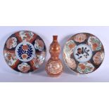 A LARGE 19TH CENTURY JAPANESE MEIJI PERIOD KUTANI IMARI DOUBLE GOURD VASE together with a pair of im