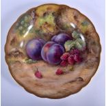 Royal Worcester plate painted with plums and raspberries by T. Lockyer, signed, date mark 1922. 23c