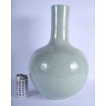 A LARGE 19TH CENTURY CHINESE CELADON TIANQIUPING VASE Qing, bearing Qianlong marks to base, decorate