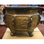 A LARGE 19TH CENTURY JAPANESE MEIJO PERIOD BRONZE CENSER decorated with character marks and landscap