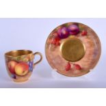 Royal Worcester coffee cup and saucer painted with fruit, the cup signed A. Shuck, date mark 1940.