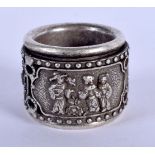 A CHINESE WHITE METAL ARCHERS RING 20th Century. L. 38 grams. 4 cm wide.