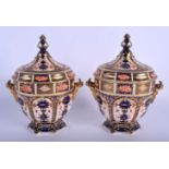 Royal Crown Derby superb pair of two handled vases and covers painted with pattern 1128, date code 1