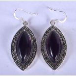 A PAIR OF SILVER AND AMETHYST EARRINGS. 13 grams. 4 cm x 2 cm.