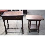 An Edwardian two drawer hall table together with a smaller table 75 x 71 x47 (2)