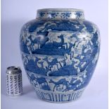 A CHINESE BLUE AND WHITE PORCELAIN VASE 20th Century, painted with deer within landscape. 36 cm x 20