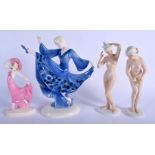 A PAIR OF VINTAGE UNTER WEISS NUDE PORCELAIN FIGURES together with two other late Art Deco figures.