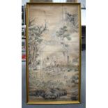 Chinese School (19th Century) Watercolour, Figures within landscape. Image 112 cm x 58 cm.