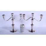 A PAIR OF STERLING SILVER CANDELABRA. 1700 grams weighted. 27 cm x 25 cm.